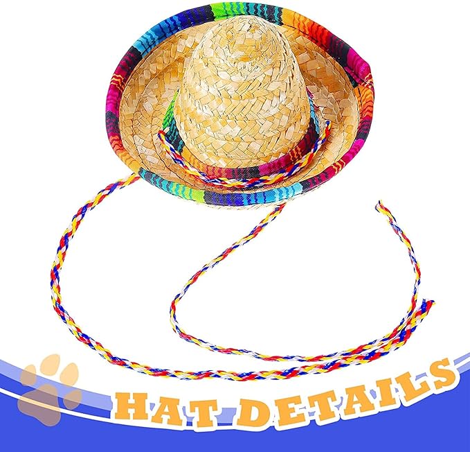 Ramede 3 Pcs Sombrero Hat Pet Mexican Serape Poncho Halloween Costume Include Cinco De Mayo Mexican Dog Bandana Fiesta Triangle Bib Round Sunglasses for Dog Birthday Gift Party Decor Small Puppy