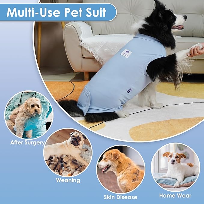 cyeollo Dog Surgery Recovery Suit Soft Breathable Female Male Pet Bodysuit for Spay, Neuter, Surgical Recovery Shirt for Small Medium Large Dogs, Blue, XXL