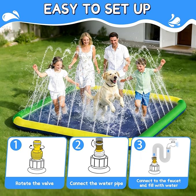 Splash Pad for Kids & Dogs, EPN 155"-110" Extra Large Non-Slip Sprinkler Splash Pad, Thickened 0.5mm PVC Water Play Mat, Outdoor Water Toy for Backyard Summer Fun, Ideal for Toddlers 3+ Boys Girls