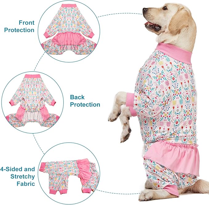 LovinPet Big Dog Pajamas, Space and Snow Print, Sound Care, Post Surgery Shirt, UV Protection, Pet Anxiety Relief Onesie, Large Breed Dog Jammies, Pet Pajamas for Dogs, Medium