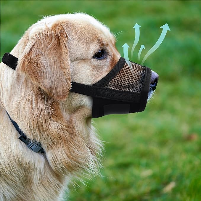 Dog Muzzle for Large Dogs – Breathable Air Mesh Muzzle for Large Sized Dog | Adjustable Mussels for Dogs Grooming | Muzzles to Prevent Biting Barking Chewing | Allows Panting and Drinking
