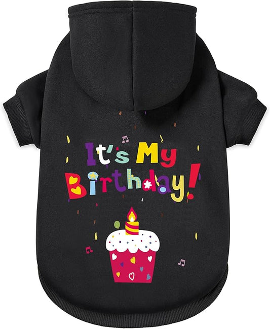 GreenJoy Dog Sweater Dog Hoodie Cold Weather Coat Hooded Sweatshirt for Puppies,Cats, Small Medium Large Dogs (Black(It's My Birthday), X-Small)