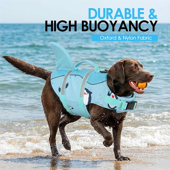 AOFITEE Dog Life Jacket, Dog Life Vest for Swimming, Reflective Puppy Safety Vest with Superior Buoyancy and Rescue Handle, Adjustable Dogs Swimsuit Float Coat for Small Dogs, Green Dolphin XS