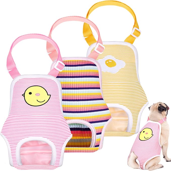 Nuanchu 3 Pcs Female Dog Diaper Sanitary Panties with Adjustable Suspender, Washable Reusable Doggie Diapers for Small Medium Large Dog in Heat Period Menstrual Pet Cats Ducks(Cute Pattern,M)