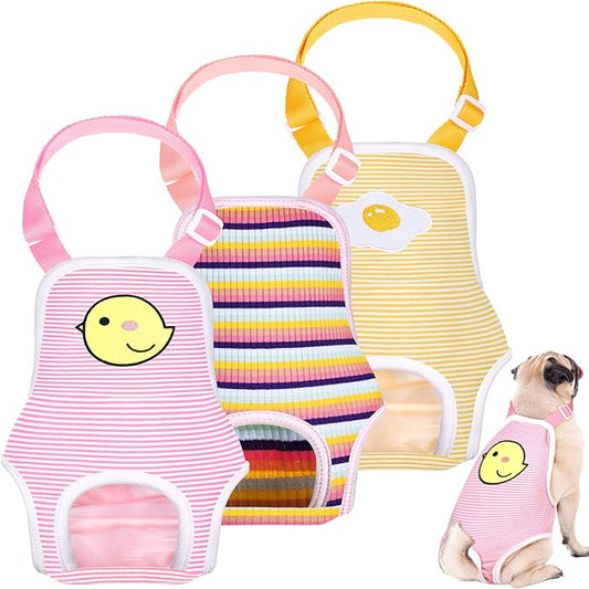 Nuanchu 3 Pcs Female Dog Diaper Sanitary Panties with Adjustable Suspender, Washable Reusable Doggie Diapers for Small Medium Large Dog in Heat Period Menstrual Pet Cats Ducks(Cute Pattern,XL)