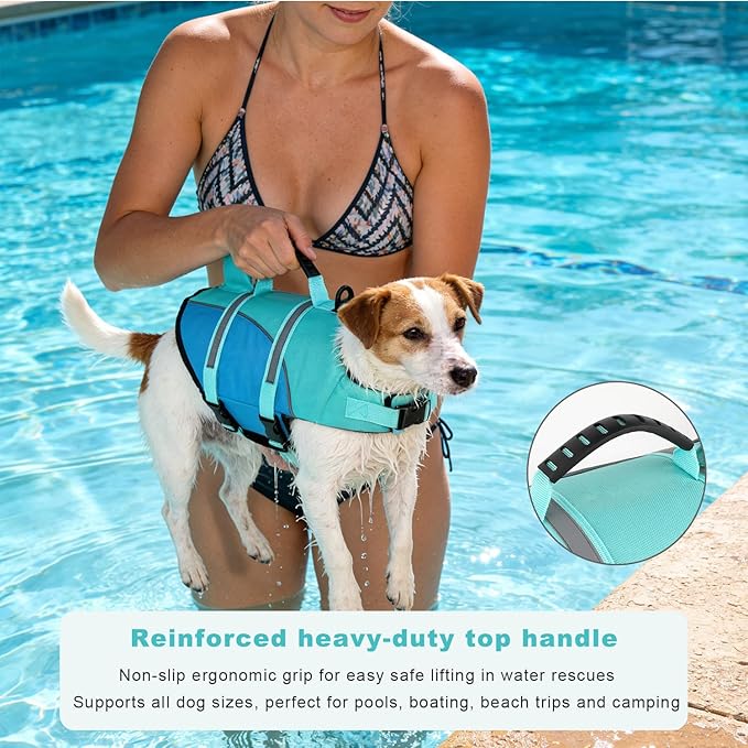 Doglay Shark Dog Jacket - Ripstop Life Vests for Swimming Boating with Rescue Handle & Adjustable Fit for Small to Large Dogs