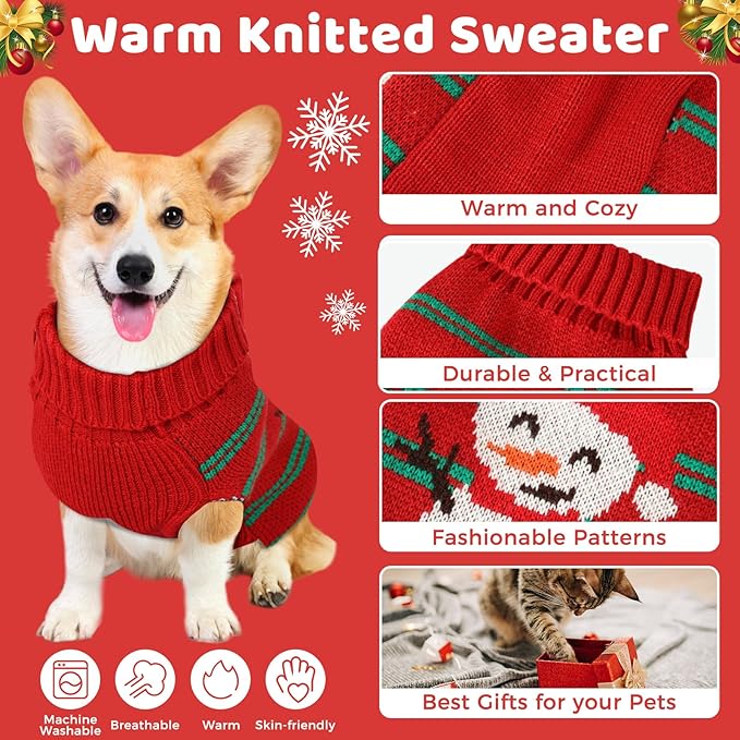 Christmas Dog Sweaters for Small Medium Large Dogs and Cats,Pet Soft Warm Holiday Outfit Girl & Boy,Pup Winter Clothes Turtleneck Double Knitting Collar for Outdoors Playing (Snowman,X-Small)
