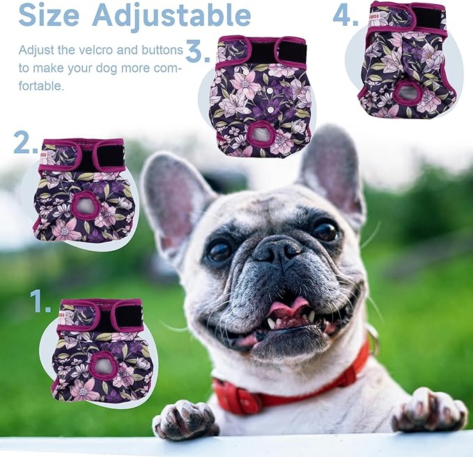 Washable Dog Diapers (3 Pack), Reusable Dog Diapers for Doggie Heat Period, Reusable Doggie Diaper for Female Dogs (Small)