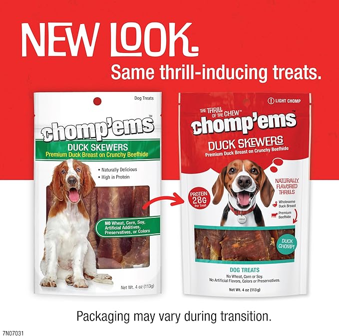Chomp'ems Duck Skewers, 4 oz - All Natural Rawhide Wrapped with Premium Chicken Breast - Healthy, Protein Rich Treats for Dogs - Dog Chews