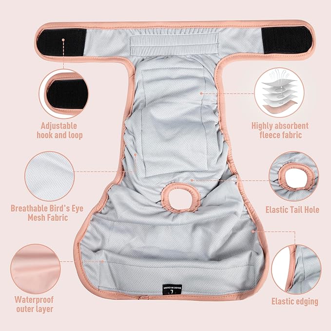 Washable Reusable Female Dog Diapers(5 Pack) Small Medium Large Doggie Puppy & Doggy Dog Diaper, Period Panties in Heat Medium Pink Purple Brown Green Blue