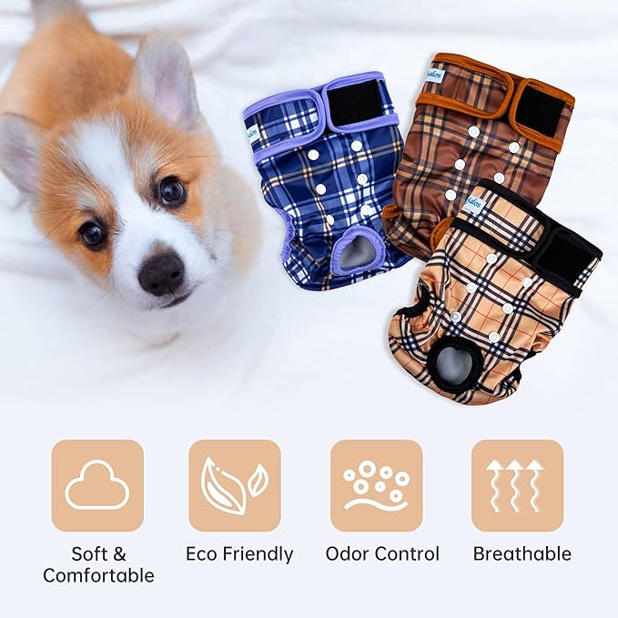 Leekalos Reusable Washable Dog Diapers Female (3 Pack) - Highly Absorbent Doggie Diapers - Size Adjustable Puppy Diapers for Dog Period Panties (Small)