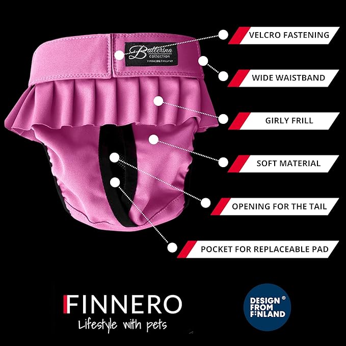 FINNERO Ballerina Dog Diaper – Washable, Reusable, Leak-Proof – Heat, Period & Urine Incontinence Protection – Comfortable, and Stylish Design – Adjustable Fit for Female Dogs – Small, Pink