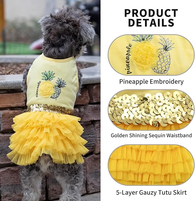 KYEESE Dog Dress Pineapple Yellow Tiered Dogs Beach Dresses