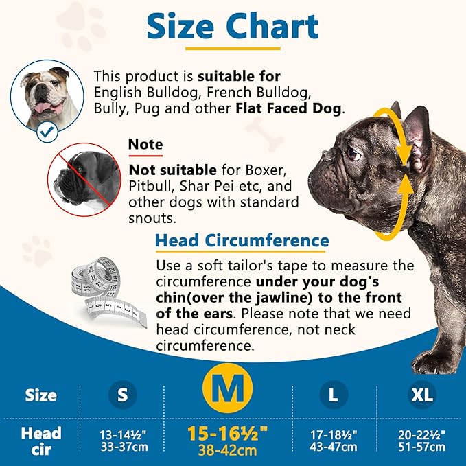 BARKLESS Short Snout Dog Muzzle, Soft Silicone Flat Faced Muzzle for French Bulldog Shih Tzu and Pug for Biting Chewing Licking and Grooming, Allows Panting