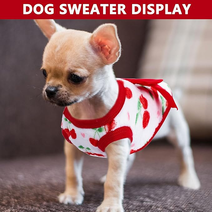 2 Pieces Dog Sweater for Small Dogs XXS Dog Clothes Chihuahua Puppy Sweaters Cherry Teacup Chihuahua Yorkie Puppy Clothes XXS Pet Sweater (Cherry, Small)