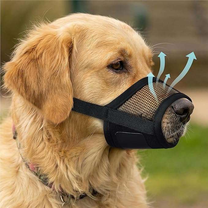 Dog Muzzle for Large Dogs – Breathable Air Mesh Muzzle for Large Sized Dog | Adjustable Mussels for Dogs Grooming | Muzzles to Prevent Biting Barking Chewing | Allows Panting and Drinking