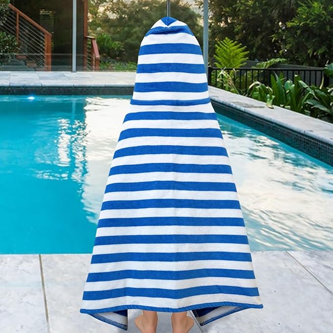 VOOVA & MOVAS Toddler Hooded Bath Towels 0-3T, 25''X40, Soft | Thick | 100% Cotton | Absorbent Towel Wrap for Baby, Perfect for Beach, Pool, Bath, Swimming,Blue Stripe