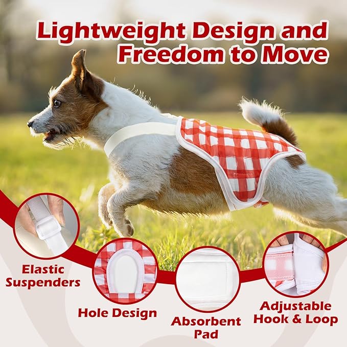 3 Pack Washable Female Dog Diaper with Adjustable Suspender, Reusable Doggie Period Panties for Heat, Fixed Onesie for Active Dogs, Absorbent Leakproof XS