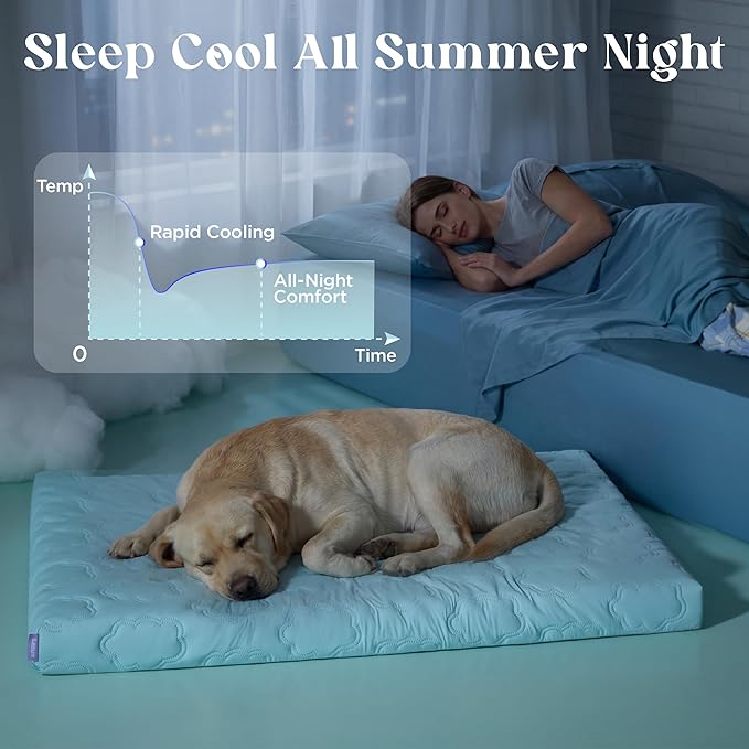 LE SURE Orthopedic Cooling Dog Bed, XXL Q-Max>0.5 Cooling Mat with Removable Washable Cover, Breathable Egg Crate Foam Non-Slip Summer Pad for Extra Large Active/Senior/Long-Haired Pets, 47x29 Inch