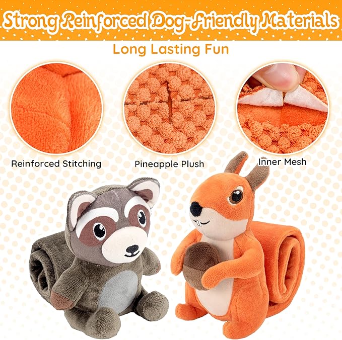 2-Pack Plush Dog Puzzle Toys, Squeaky Crinkle Snuffle Interactive Dog Treat Hider Toy, Boredom Buster & Mental Stimulate Dog Enrichment Foraging Training Toys for Small, Medium & Large Dogs