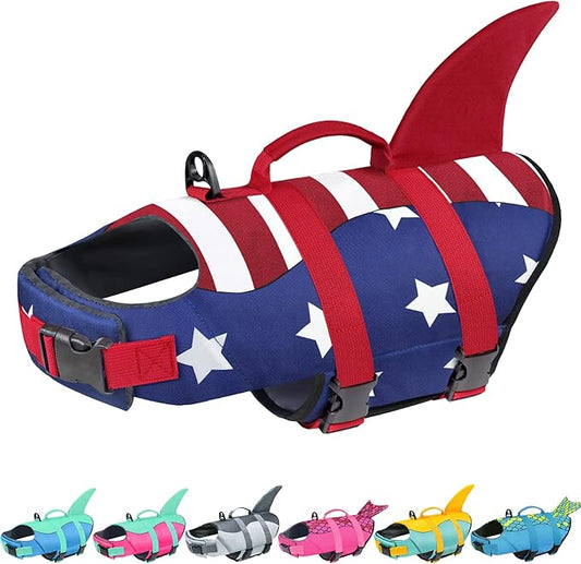Malier Dog Life Jacket, Ripstop Dog Life Vest with High Buoyancy for Swimming Boating, High Visibility Shark Puppy Lifesaver for Dogs (XX-Large)