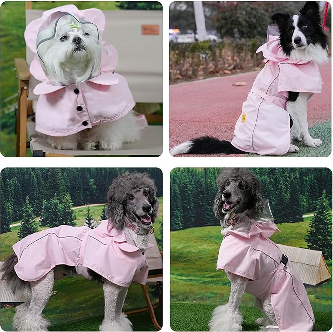 MAMORE Dog Raincoat Waterproof Dog Rain Jacket with Cute Hood for Small Medium Large Dogs Puppy Poncho Reflective Adjustable (Pink, X-Large)