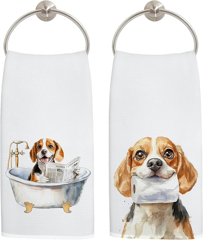 Funny Beagle Dog Bathroom Hand Towels, Beagle Lover Gifts for Women Men, Funny Bathtub Dog Hand Towels for Bathroom Toilet Washroom Restroom Decor, 16x24 Inch Set of 2