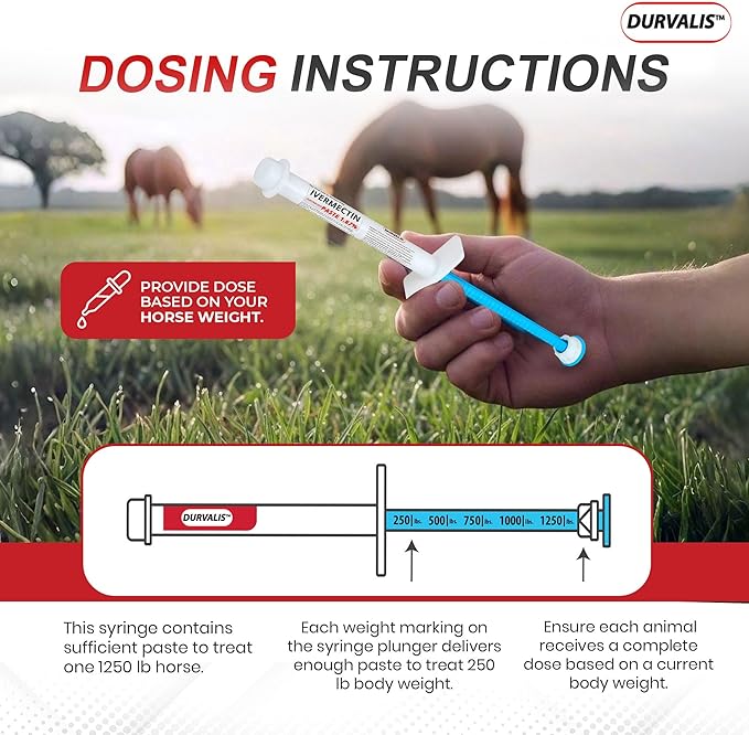 Ivermectin Horse Paste 1.87% Dewormer 6.08g Dose-Effective Appled Flavored Ivermectin Paste for Equine Care,Horse Deworming Paste -for Horses Up to 1250 lb (3 Pack)