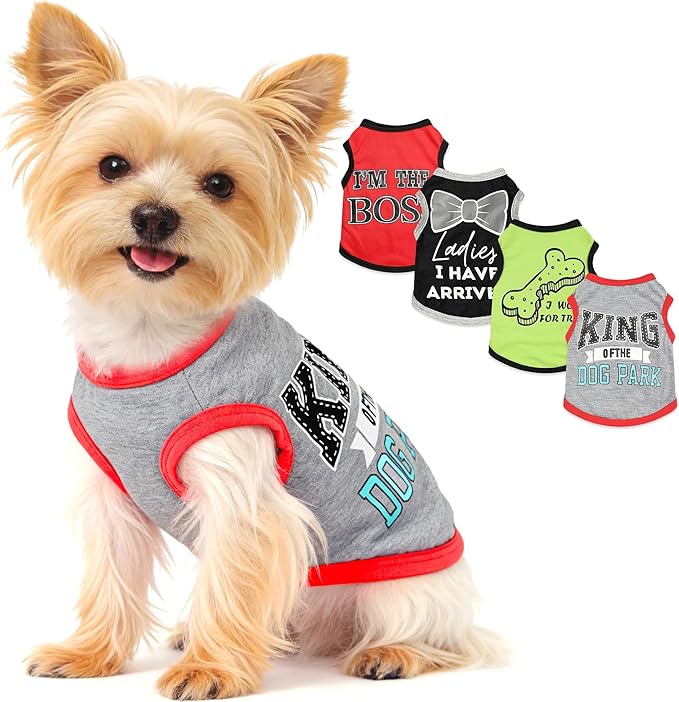 4 Pieces Dog Clothes for Small Dogs Boy Summer Puppy Clothes for Chihuahua Yorkie Soft Cute Pattern Dog Shirt Pet Cat Clothing Pink Rose Red Green XXS~M (Small)