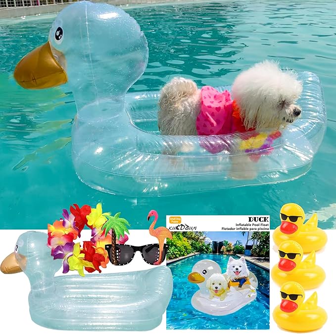 Dog Pool Float, Funny 6-in-1 Inflatable Dog Floats for Pool, Pet Floatie Raft for Small Dogs, Puppy and Doggies, Clear Duck