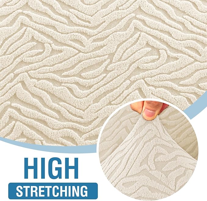 H.VERSAILTEX Jacquard Couch Covers for 3 Cushion Couch 1 Piece Stretch Sofa Covers Furniture Protector Anti-Slip Soft Thickened Dogs Slipcovers Washable Leopard Pattern(Sofa, Ivory)