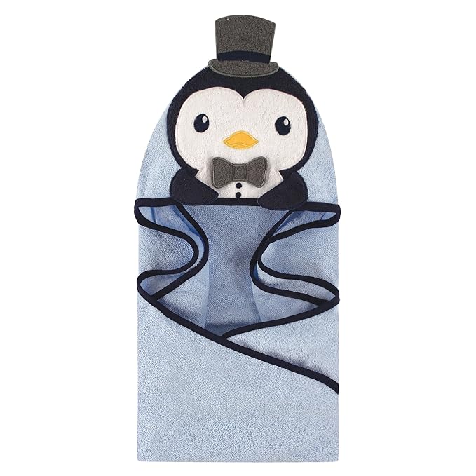 Hudson Baby Unisex Baby Cotton Animal Face Hooded Towel, Mr Penguin, One Size