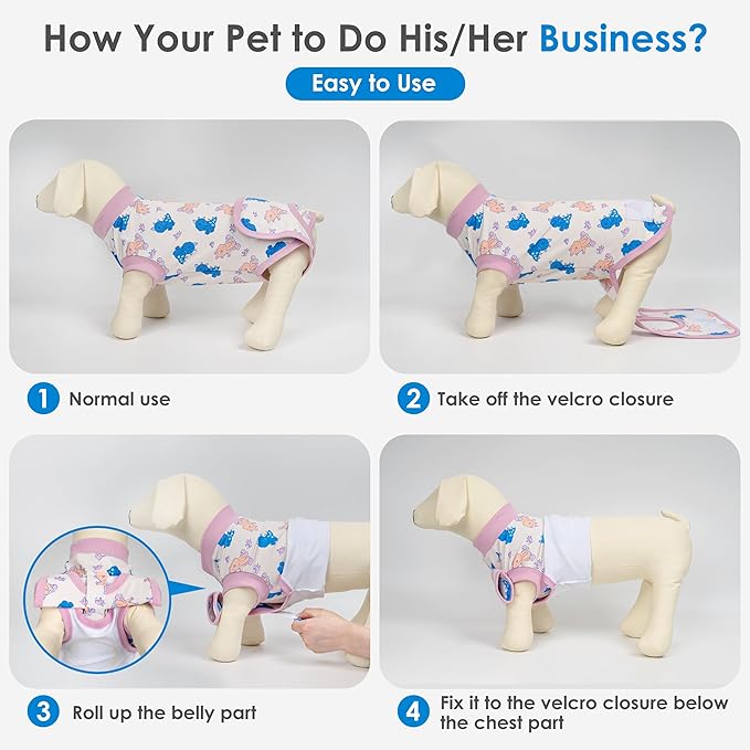 cyeollo Recovery Suit for Dogs Cats Surgery Suit Female Spay Soft Breathable Pet Onesie Bodysuit Male Dog Neuter, Small Dogs Surgical Recovery Shirt, Dinosaur, M