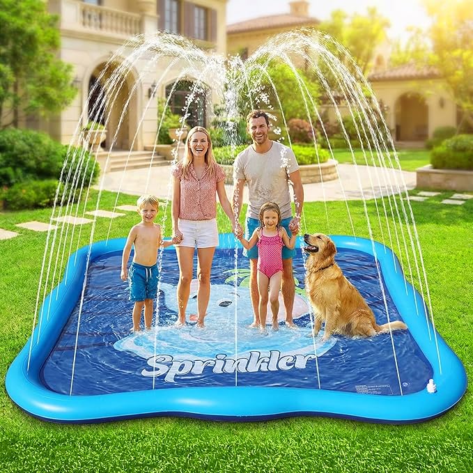 Splash Pad Sprinkler for Kids & Dog, 85" Thickened Square Splash Pad for Toddler 1-3, Elephant Outdoor Water Toy Play Mat for Children,Backyard Inflatable Sprinkler Shallow Pool Fountain Pad