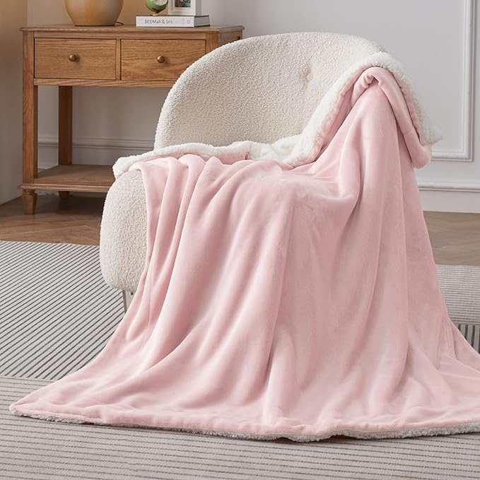 Bedsure GentleSoft Sherpa Fleece Throw Blanket for Couch, Non-Heated, Thick and Warm Throw Gifts for Women and Girls, Soft Fuzzy Plush Kids Blanket for Spring, Room Home Decor, Pink, 50x60 Inches