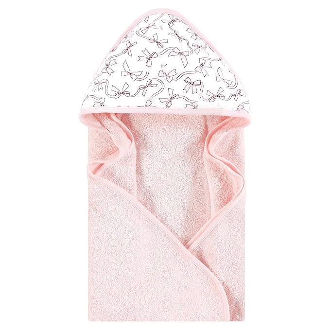 Hudson Baby Infant Girl Cotton Animal Face Hooded Towel, Pink Bow Kitty, One Size
