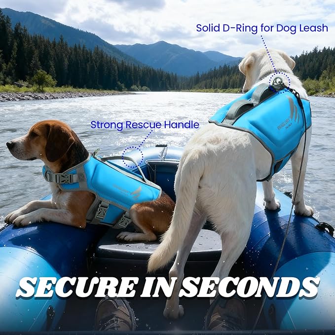 VIVAGLORY High Buoyancy Dog Life Vest, Swimming Vest with Handle, Dog Life Jacket for Swimming & Boating, Buoyancy for Puppy Doggy, M, Blue