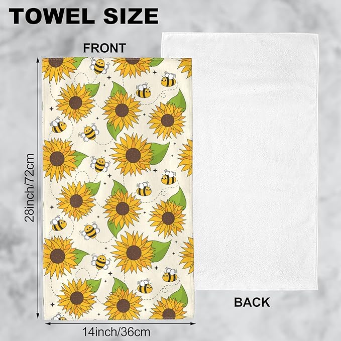 Bees and Sunflowers Hand Towels for Bathroom Set of 2 Hand Bath Towels Soft Absorbent Decorative Hand Towel for Bathroom Kitchen Yoga Home Decor 14 x 28 in