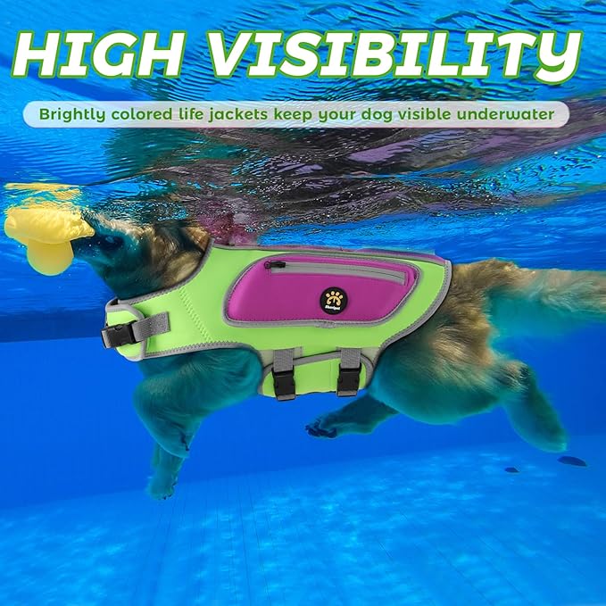 Dog Life Vests for Boating and Swimming, Dog Life Jacket with Shark Fin, Rescue Handle Pet Preserver for Medium Dogs, Neoprene Good Buoyancy Dogs Floating Safety Vest (Green, Medium)