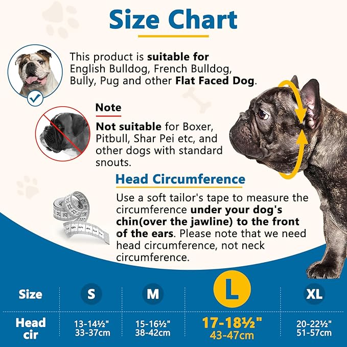 BARKLESS Short Snout Dog Muzzle, Soft Silicone Flat Faced Muzzle for French Bulldog Shih Tzu and Pug for Biting Chewing Licking and Grooming, Allows Panting