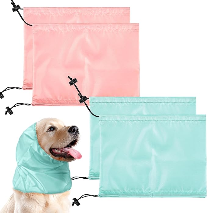 Lesnala 4Pcs Dog Shower Cap Waterproof Ear Covers for Bath for Pet Grooming Rain Swimming Protection Adjustable Size 2 Colors