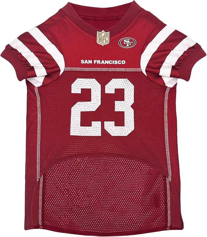 Pets First NFLPA Christian MCCAFFREY PET Jersey #23, NFL Dog Shirt, San Francisco 49ers Mesh Jersey, Size X-Large