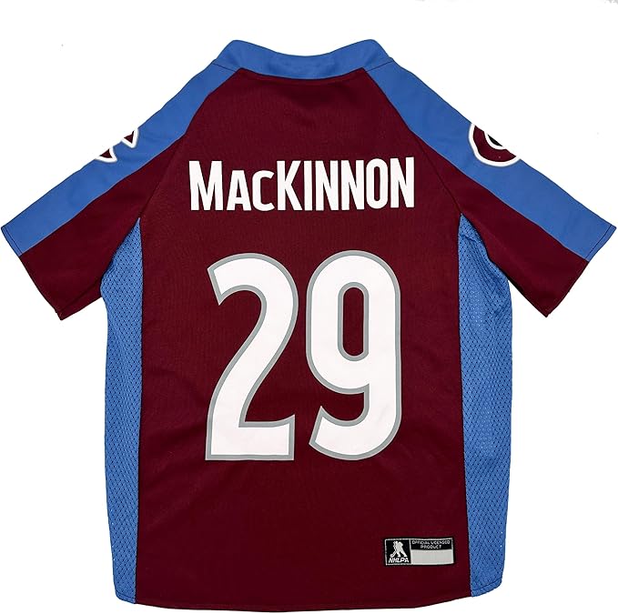 Pets First NHLPA Nathan MacKinnon Mesh Jersey for Dogs & Cats, Colorado Avalanche Nate Dogg-29, Dog Jersey, Size Small, Licensed Dog Jersey with Your Favorite Hockey Team Player