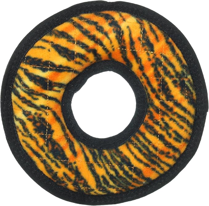 TUFFY - World's Tuffest Soft Dog Toy - MEGA - Jr Ring Tiger - Multiple Layers. Made Durable, Strong & Tough. Interactive Play (Tug, Toss & Fetch). Machine Washable & Floats