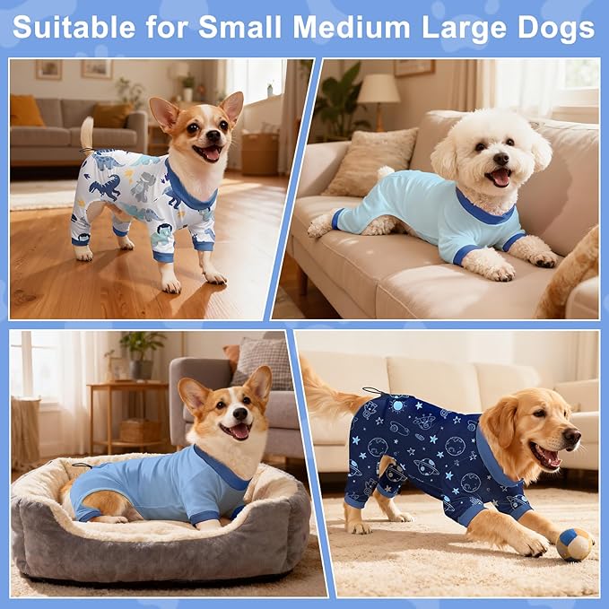 Bienbee Dog Pajamas, 4 Pack Dog Recovery Suit Shedding Suit Cute Soft Puppy Clothes Dogs Pjs Onesies Jammies Adjustable Breathable & Stretchy Clothes for Small Medium Large Dogs Girl Boy Puppy-XS