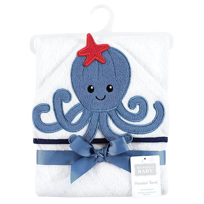Hudson Baby Unisex Baby Cotton Animal Face Hooded Towel, Octopus, One Size