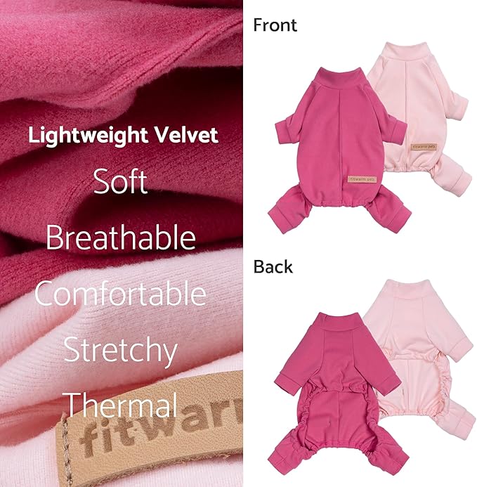Fitwarm 2 Pack Lightweight Fleece Dog Pajamas, Warm Winter Clothes for Small Dogs Girl, Cozy Pet Onesie with Feet, Medium Violet Red, Light Pink, XXL