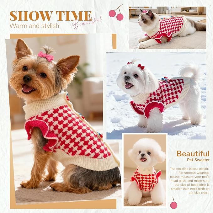 BAEJMJK Cute Cherry Small Dog Sweater Soft Girl Dog Cardigan Clothes Turtleneck Warm Pet Puppy Knitted Pullover Princess Dogs Cats Outfits(Red Cherry B,X-Large)