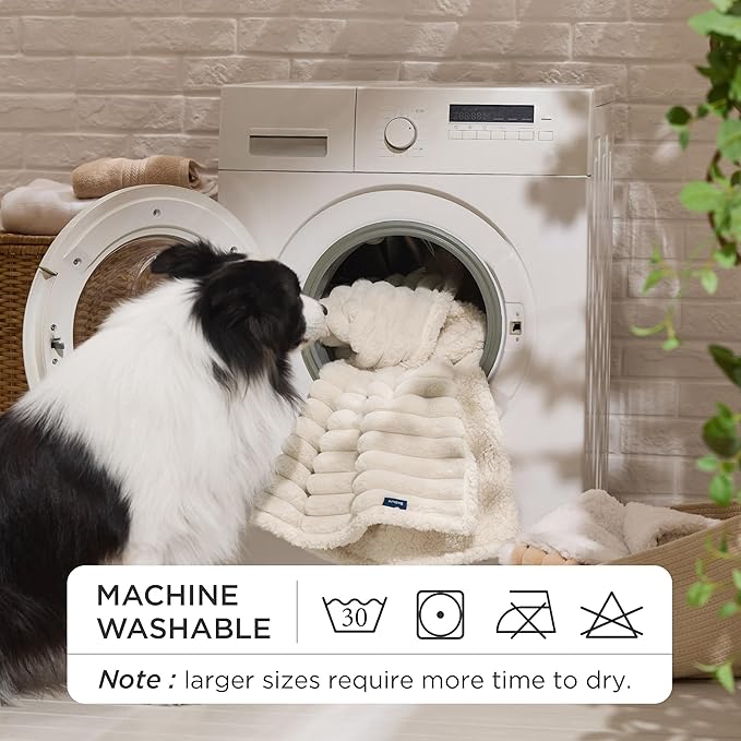 Bedsure ComfyFleece™ Waterproof Blanket for Bed - Soft Plush Dog Blankets for Large Dogs Corduroy Fleece Washable, Cozy Calming Reversible Furniture Protection for Pet Cat,86"x90", Queen,Cream