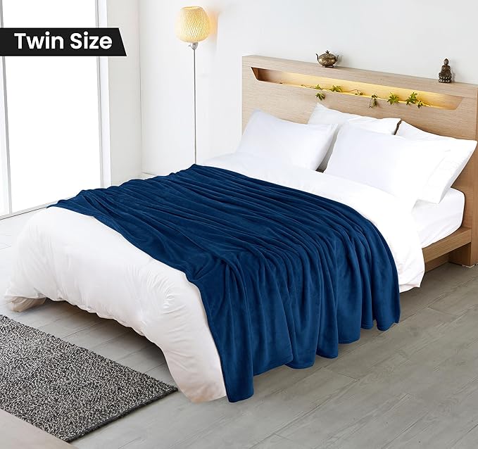 Utopia Bedding Navy Fleece Blanket Twin Size Lightweight Fuzzy Soft Anti-Static Microfiber Bed Blanket (60x80 Inch)